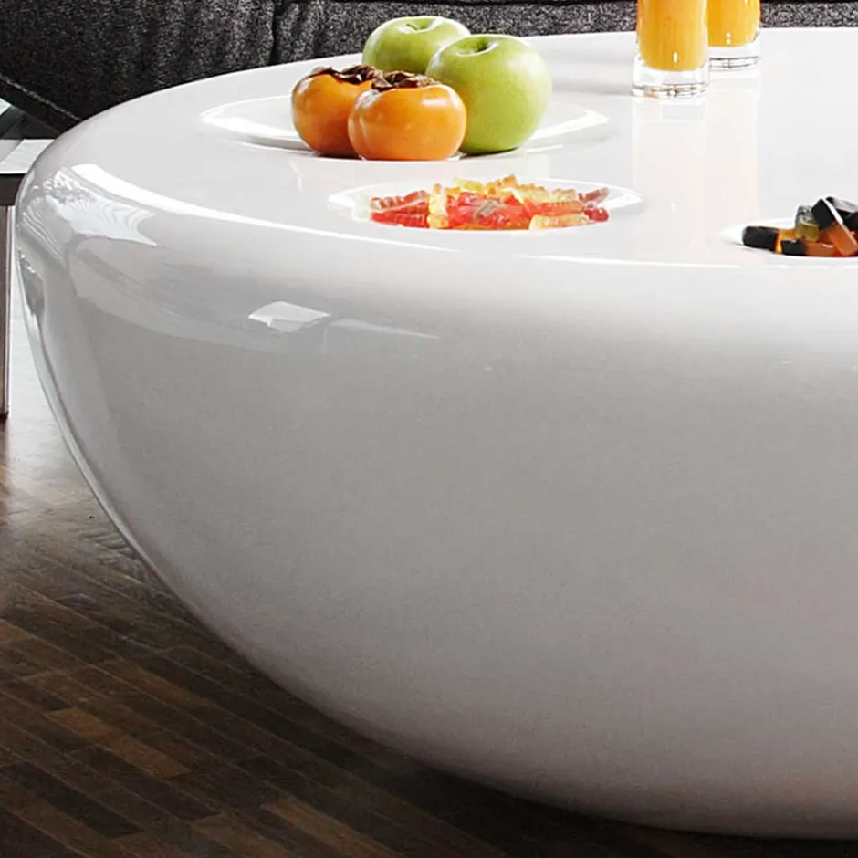 Wohnen Runder Wohnzimmer Designtisch in Weiß glänzend - Profi
