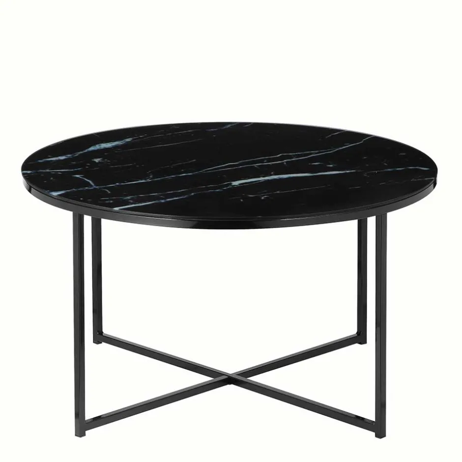 Runder Wohnzimmer Glastisch in Marmor Schwarz - Adiana^Wohnen