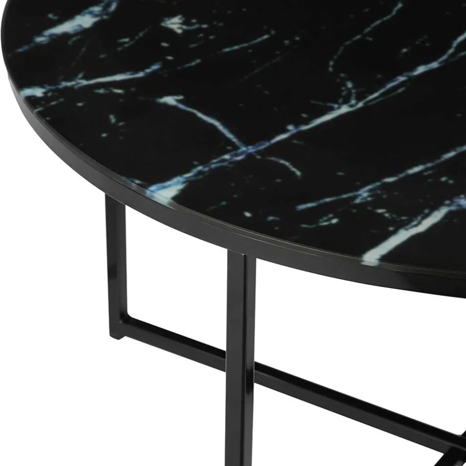 Runder Wohnzimmer Glastisch in Marmor Schwarz - Adiana^Wohnen