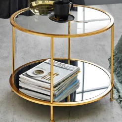Wohnen Runder Wohnzimmer Tisch mit Glas & Spiegelglas - Alisa