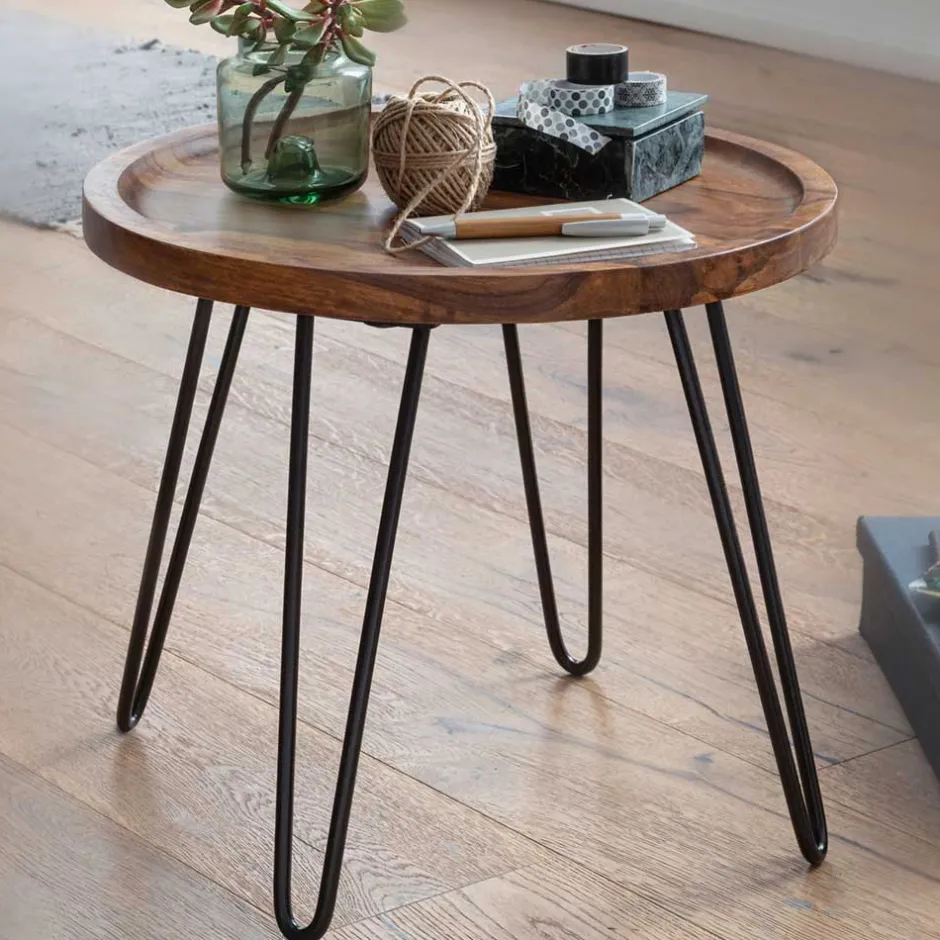 Runder Wohnzimmertisch mit Haarnadel Beinen - Venjar^Wohnen