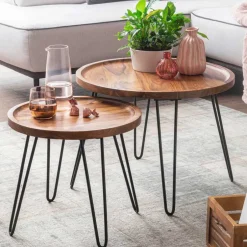 Runder Wohnzimmertisch mit Haarnadel Beinen - Venjar^Wohnen