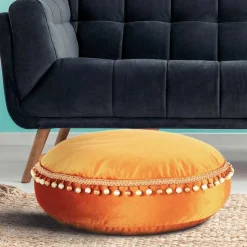 Wohnen Rundes Samt Bodenkissen in Bronze - Ashela