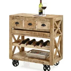 Rustikaler Barwagen auf Metallrollen - Radulyn^Wohnen Clearance