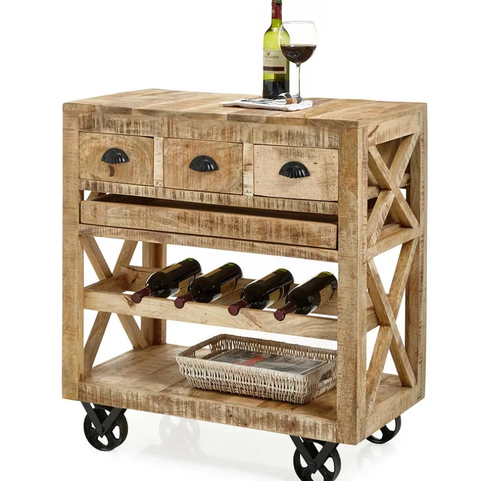 Rustikaler Barwagen auf Metallrollen - Radulyn^Wohnen Clearance