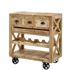 Rustikaler Barwagen auf Metallrollen - Radulyn^Wohnen Clearance