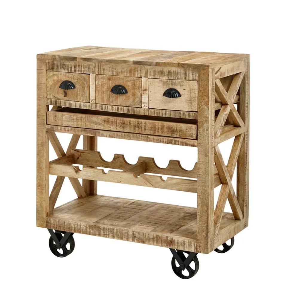 Rustikaler Barwagen auf Metallrollen - Radulyn^Wohnen Clearance