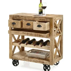 Rustikaler Barwagen auf Metallrollen - Radulyn^Wohnen Clearance