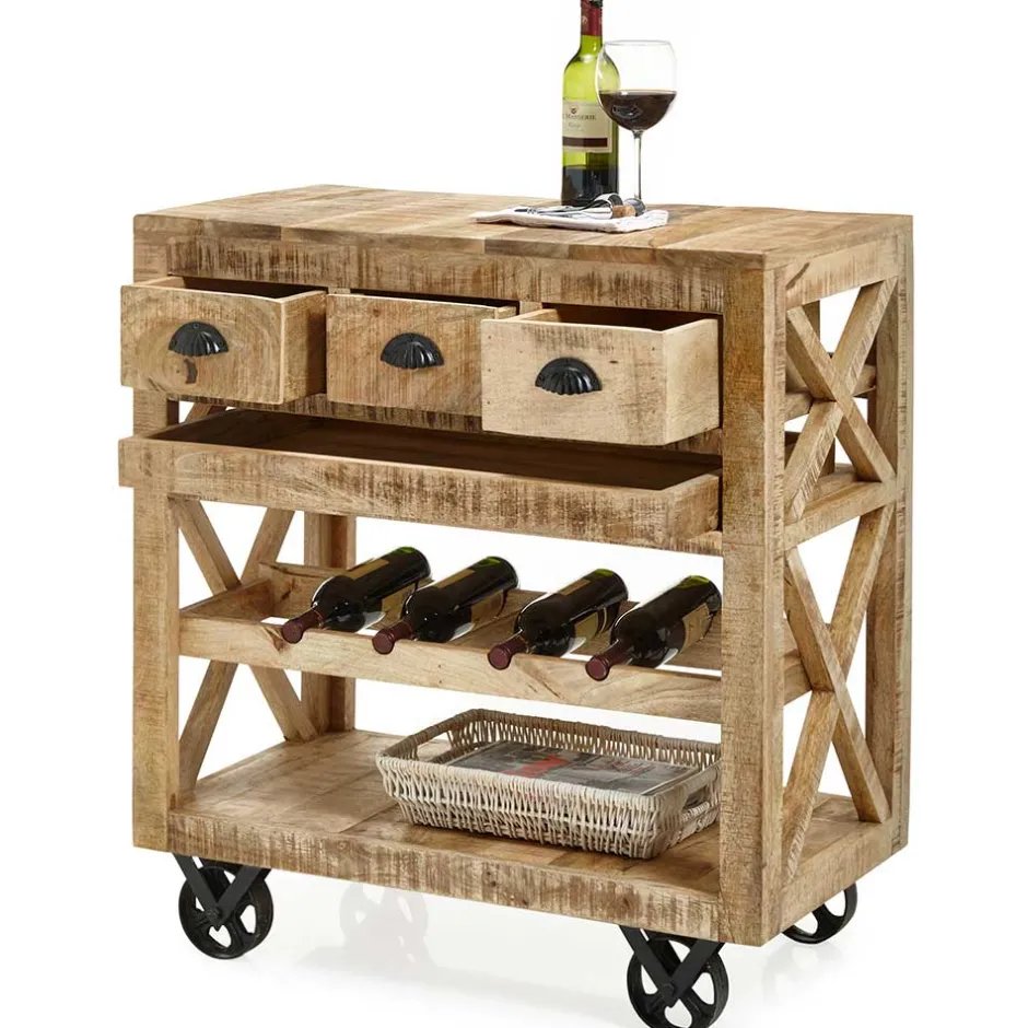 Rustikaler Barwagen auf Metallrollen - Radulyn^Wohnen Clearance