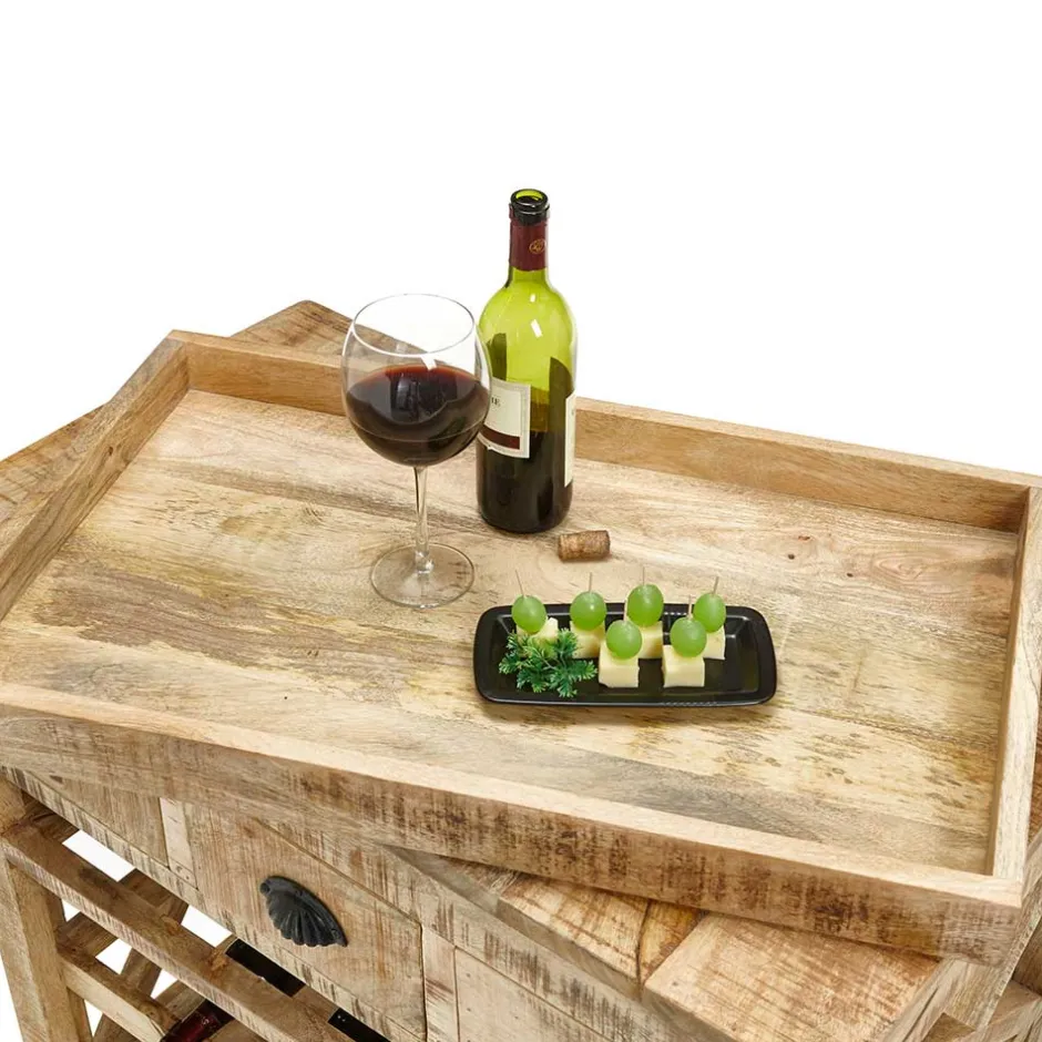 Rustikaler Barwagen auf Metallrollen - Radulyn^Wohnen Clearance