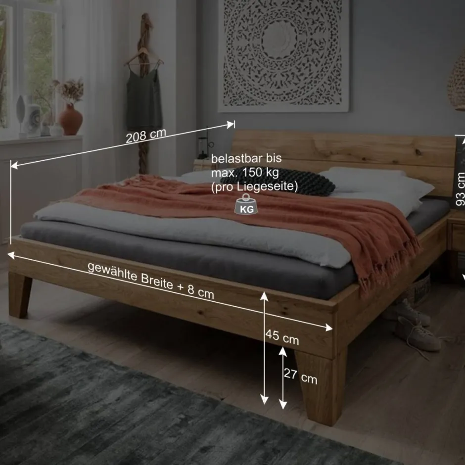 Rustikales Bett Set mit Nachttischen - Yunves (dreiteilig)^Wohnen Outlet