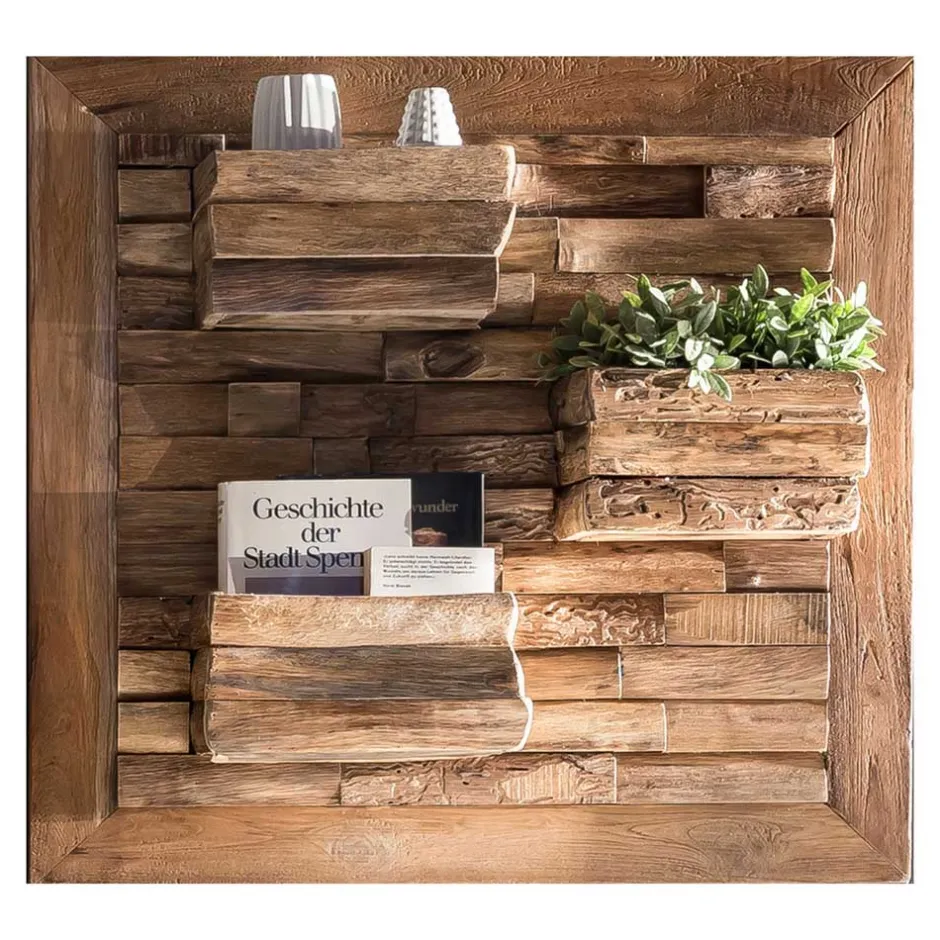 Wohnen Rustikales Hängeregal aus Teak Massivholz - Teako