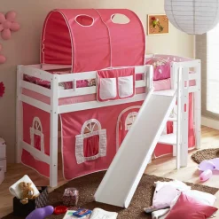 Kinder Wohnen Rutsche Buchenholz Hochbett in Weiß - Leontine