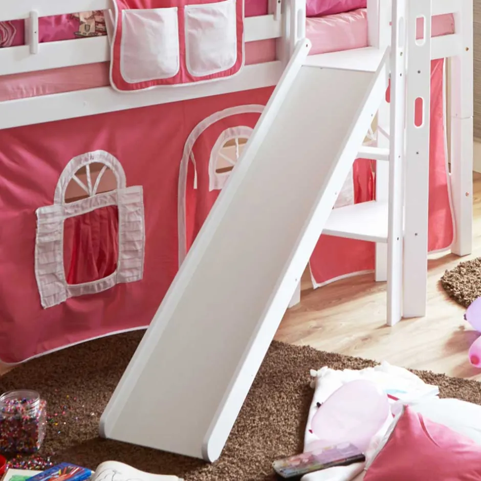 Kinder Wohnen Rutsche Buchenholz Hochbett in Weiß - Leontine