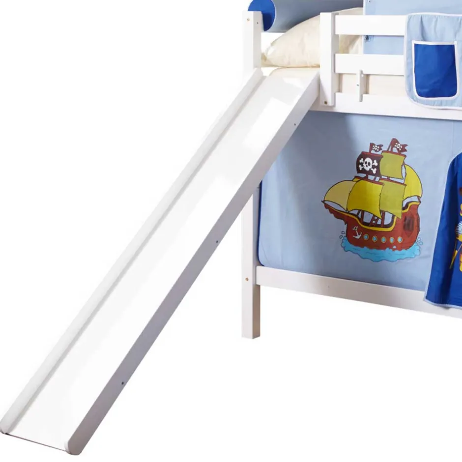 Kinder Wohnen Rutsche Etagenbett mit Piraten Stoff Blau - Maryland