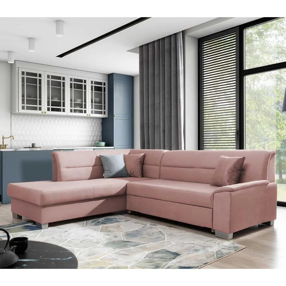 Samt Eckcouch in Altrosa mit Schlaffunktion - Donegal^Wohnen Hot