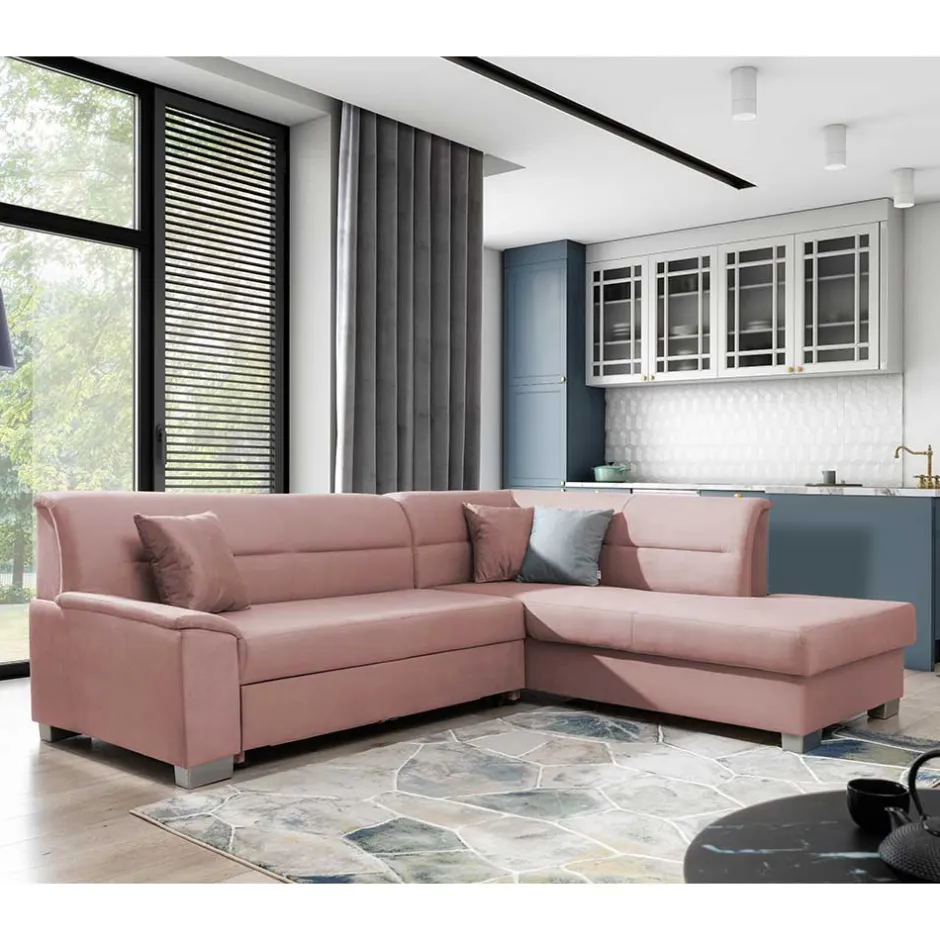 Samt Eckcouch in Altrosa mit Schlaffunktion - Donegal^Wohnen Hot