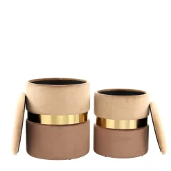 Samt Hocker Set in Hellbraun & Braun - Valerana (zweiteilig)^Wohnen New