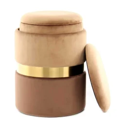 Samt Hocker Set in Hellbraun & Braun - Valerana (zweiteilig)^Wohnen New