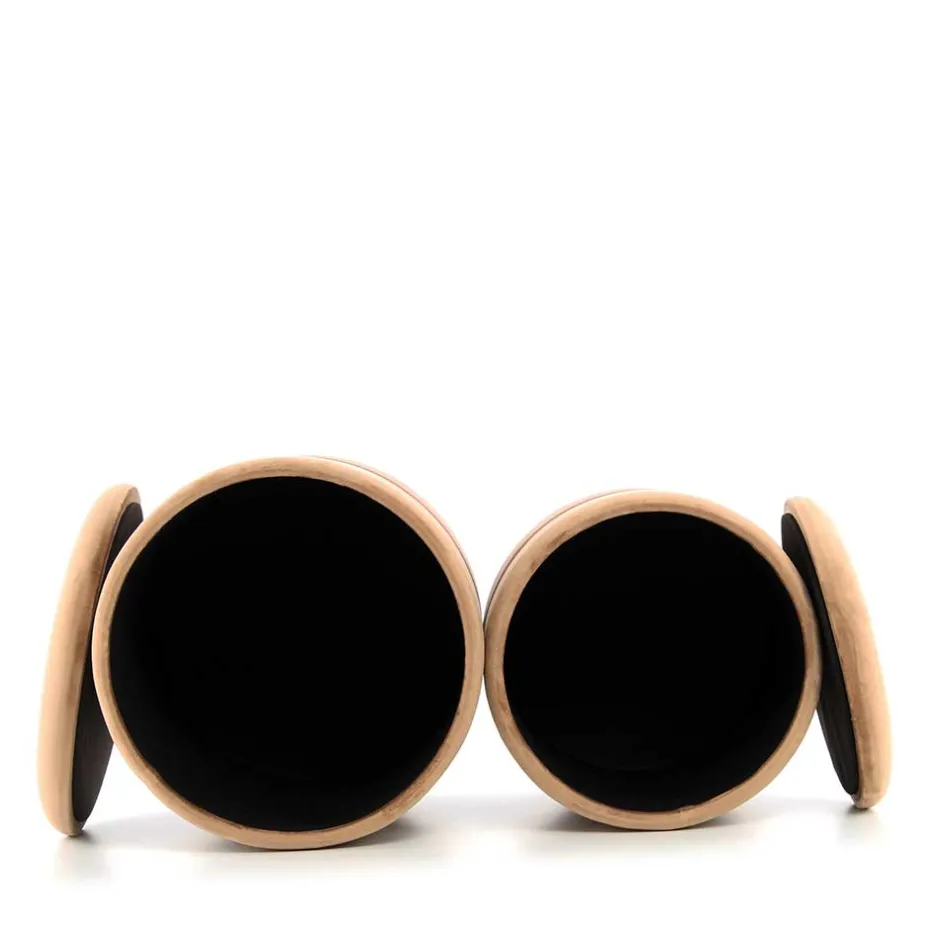 Samt Hocker Set in Hellbraun & Braun - Valerana (zweiteilig)^Wohnen New