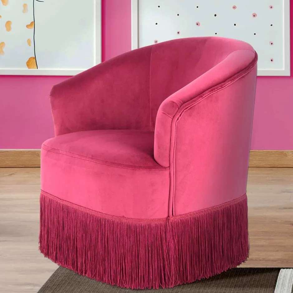 Samt Kindersessel in Pink mit Fransen - Lagada^Wohnen Hot