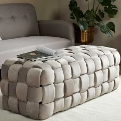 Samt Polsterbank in Taupe - Flechtoptik - Josch^Wohnen Best