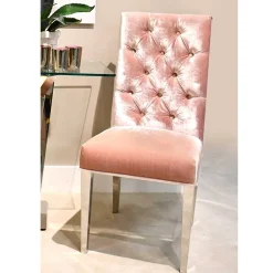 Samt Polsterstuhl in Rosa mit Edelstahl Gestell - Lucinda^Wohnen Clearance
