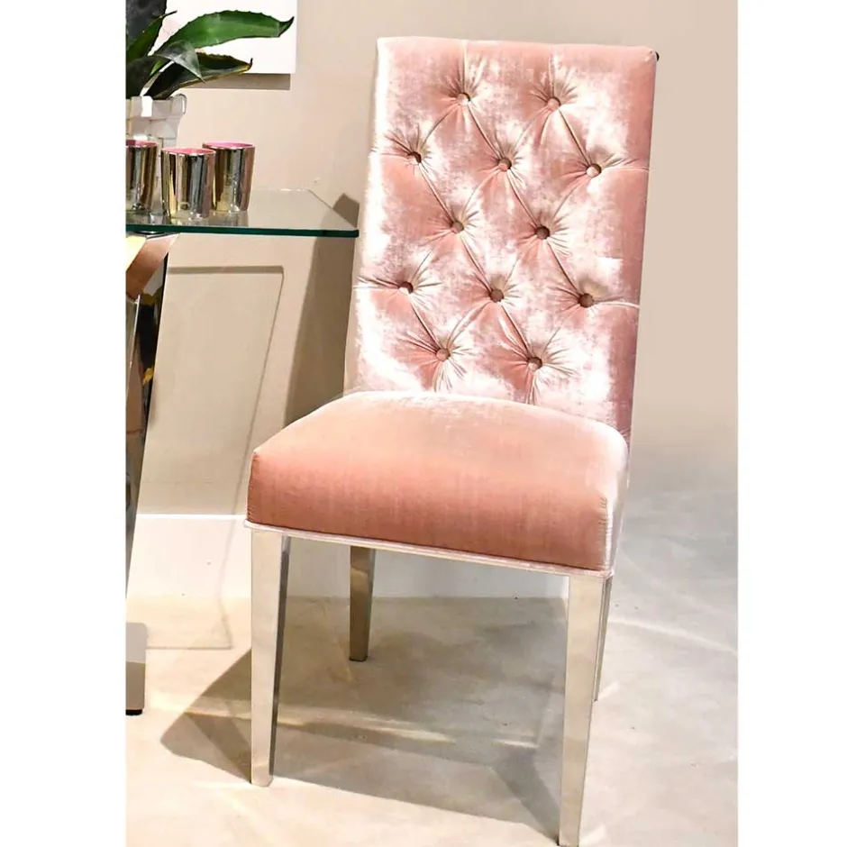 Samt Polsterstuhl in Rosa mit Edelstahl Gestell - Lucinda^Wohnen Clearance