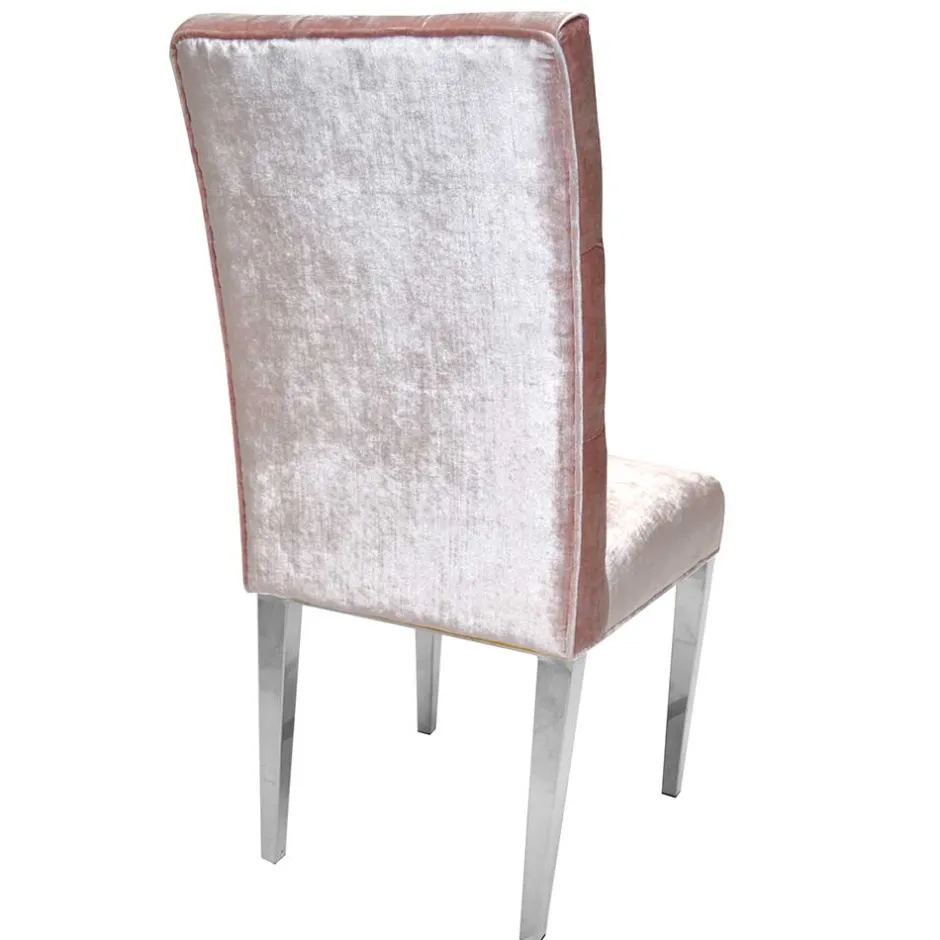 Samt Polsterstuhl in Rosa mit Edelstahl Gestell - Lucinda^Wohnen Clearance