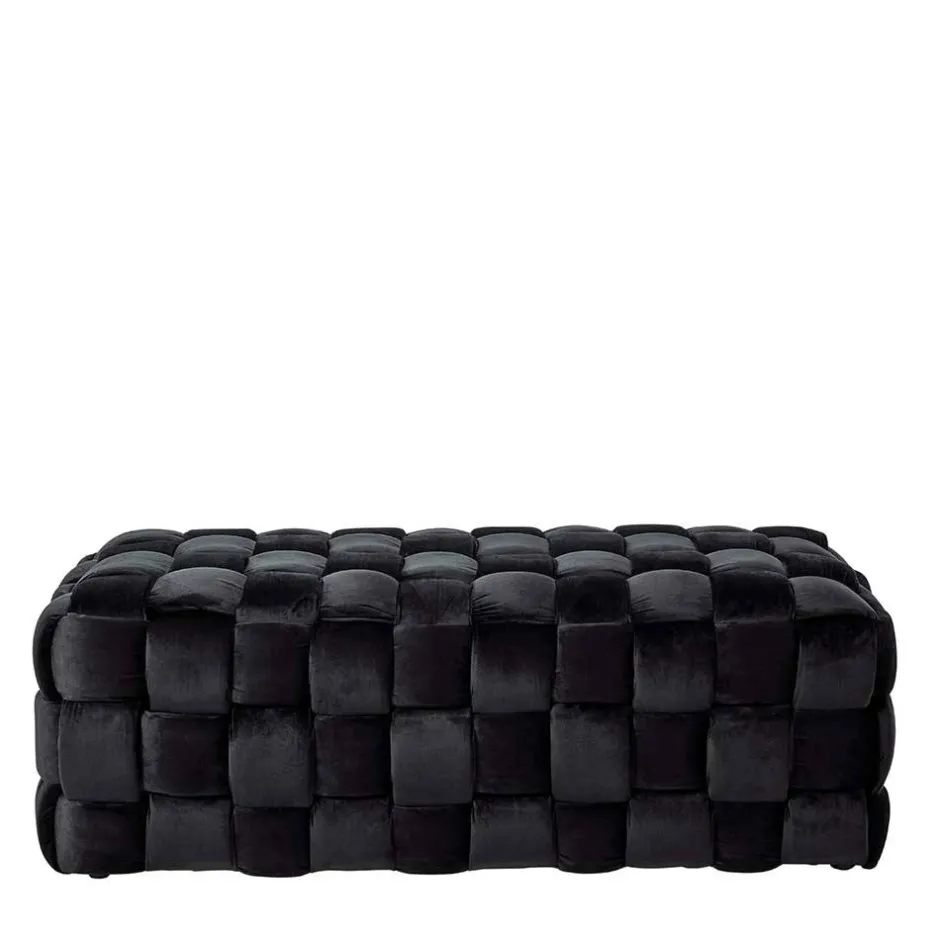 Wohnen Samt Sitzbank in Schwarz Flechtdesign - Addara