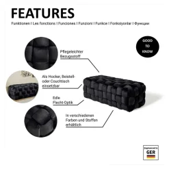 Wohnen Samt Sitzbank in Schwarz Flechtdesign - Addara