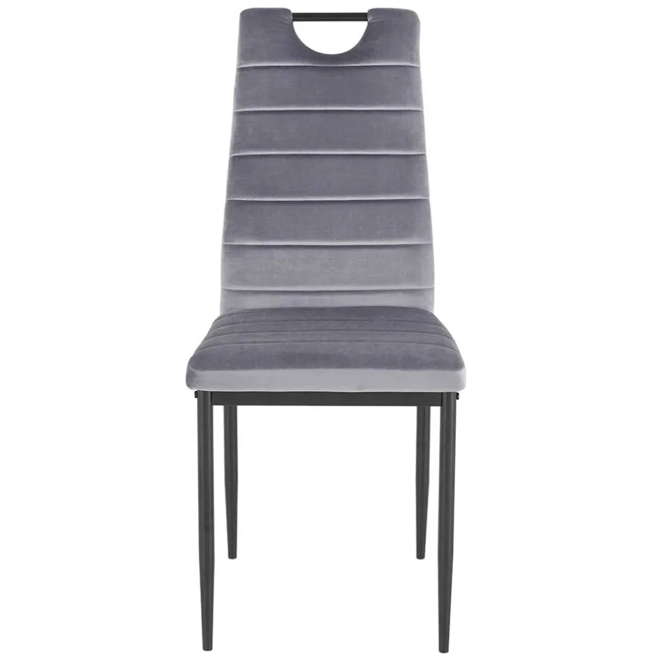 Samt Stühle mit Quersteppung in Grau - Pysio (Set)^Wohnen New