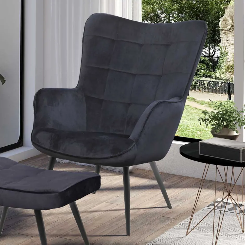 Samtsessel in Schwarz - Avenza^Wohnen Outlet