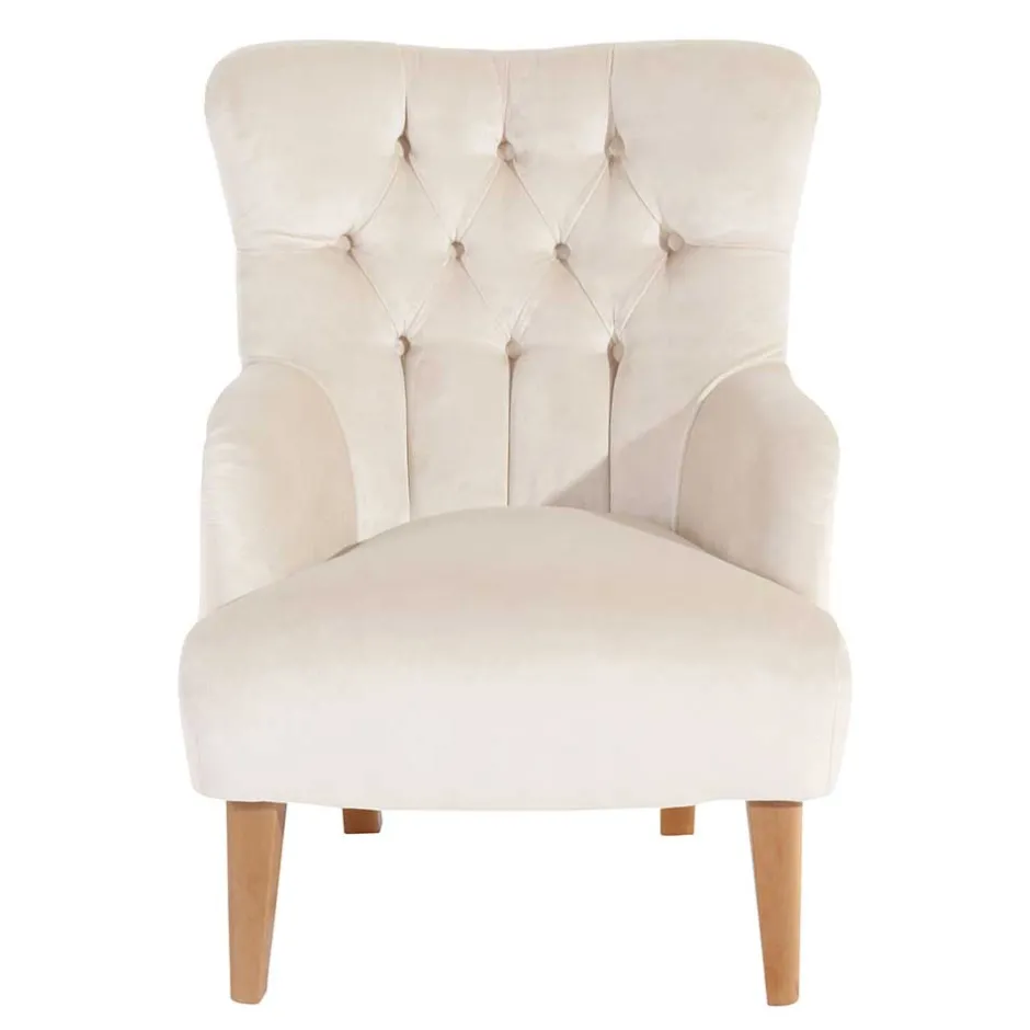 Samtsessel mit Ohren in Creme - Iceline^Wohnen New