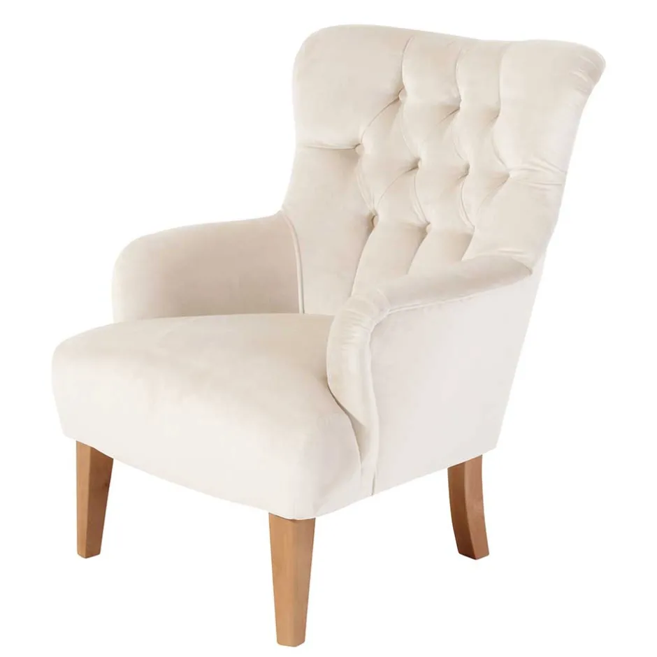Samtsessel mit Ohren in Creme - Iceline^Wohnen New