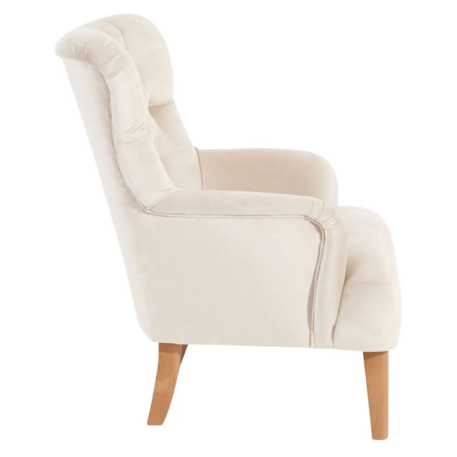 Samtsessel mit Ohren in Creme - Iceline^Wohnen New