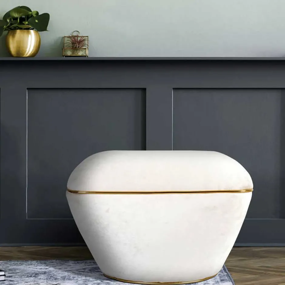 Samtvelours Hocker in Cremeweiß - Cedrom^Wohnen Outlet