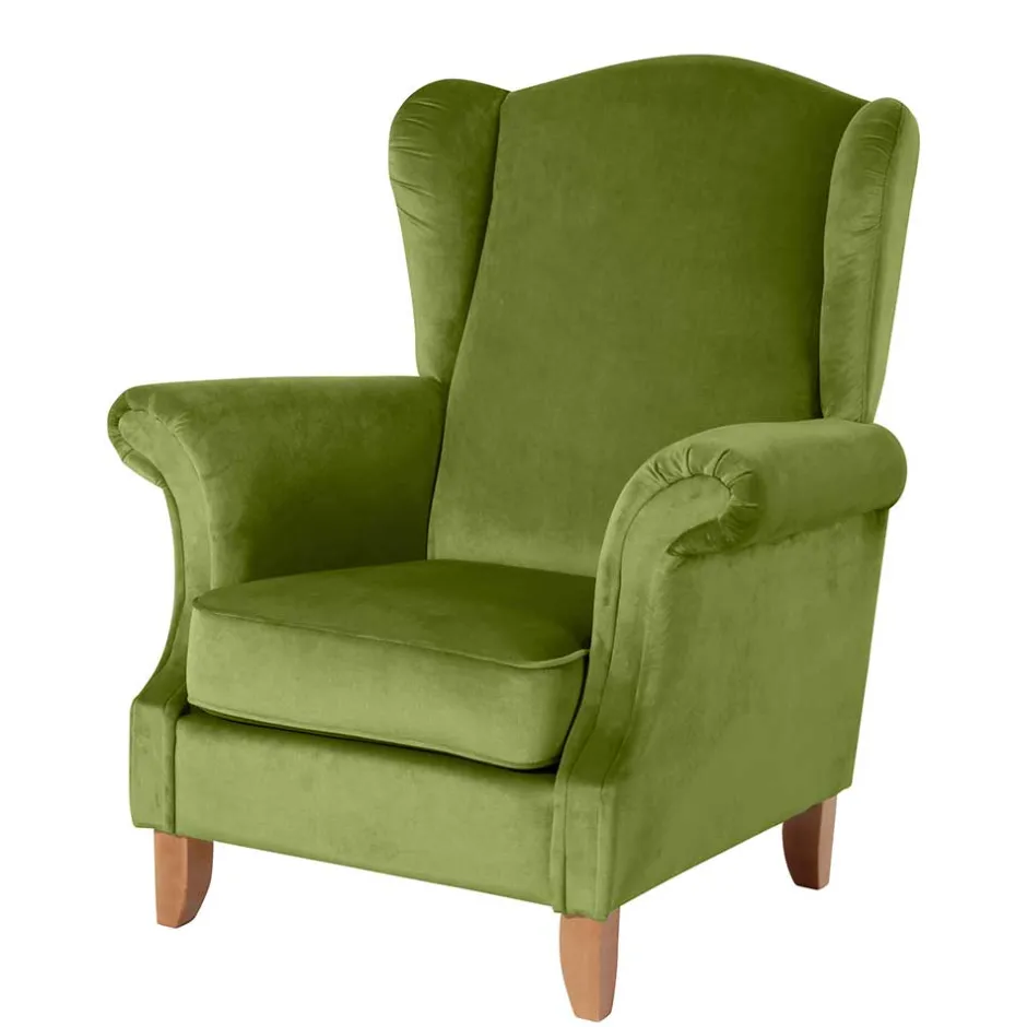 Samtvelours Ohrensessel in Oliv Grün - Cacimbina^Wohnen