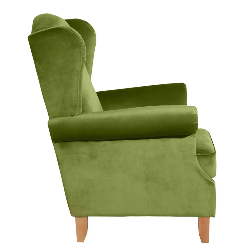 Samtvelours Ohrensessel in Oliv Grün - Cacimbina^Wohnen