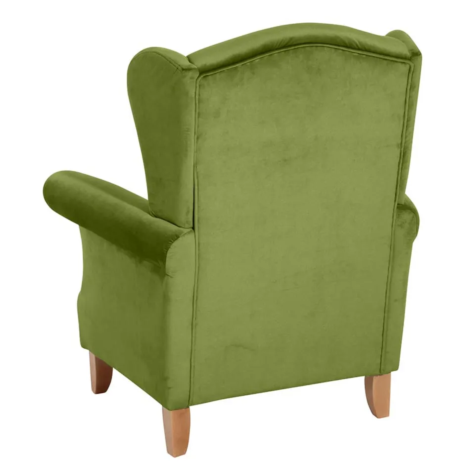 Samtvelours Ohrensessel in Oliv Grün - Cacimbina^Wohnen