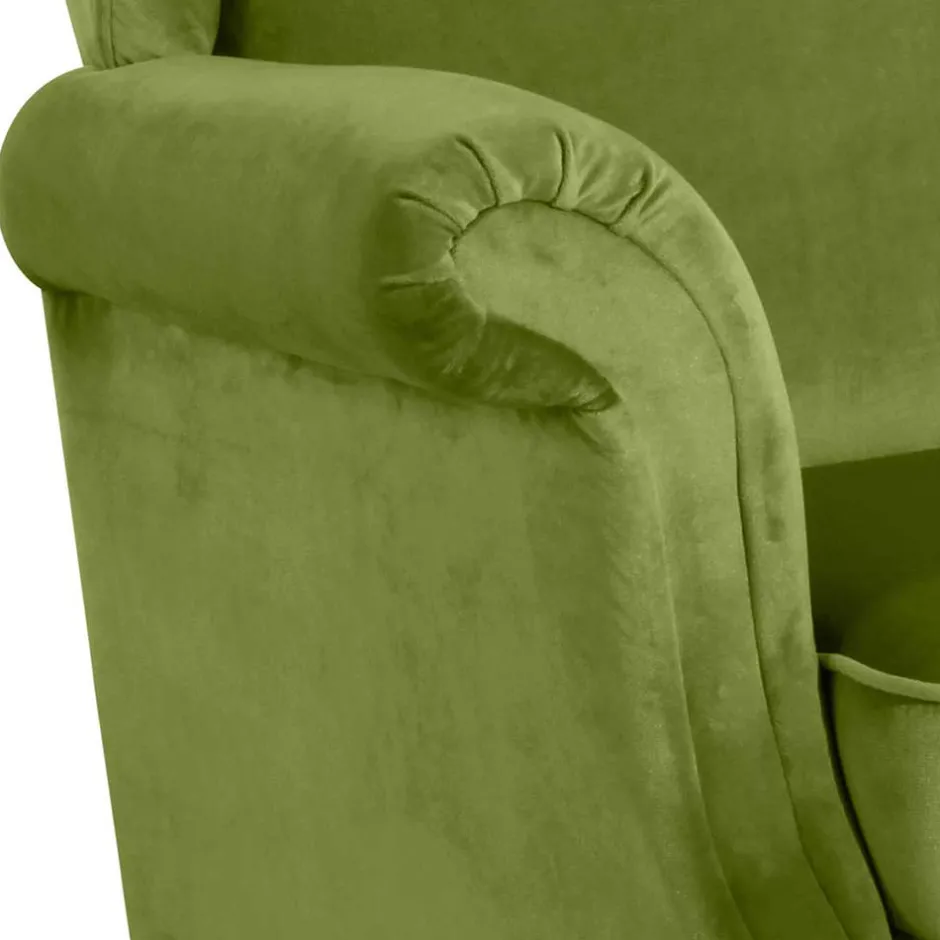 Samtvelours Ohrensessel in Oliv Grün - Cacimbina^Wohnen