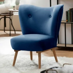 Wohnen Samtvelours Sessel in Dunkelblau und Erle - Tazza