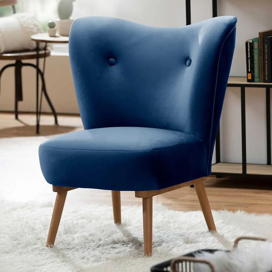 Wohnen Samtvelours Sessel in Dunkelblau und Erle - Tazza