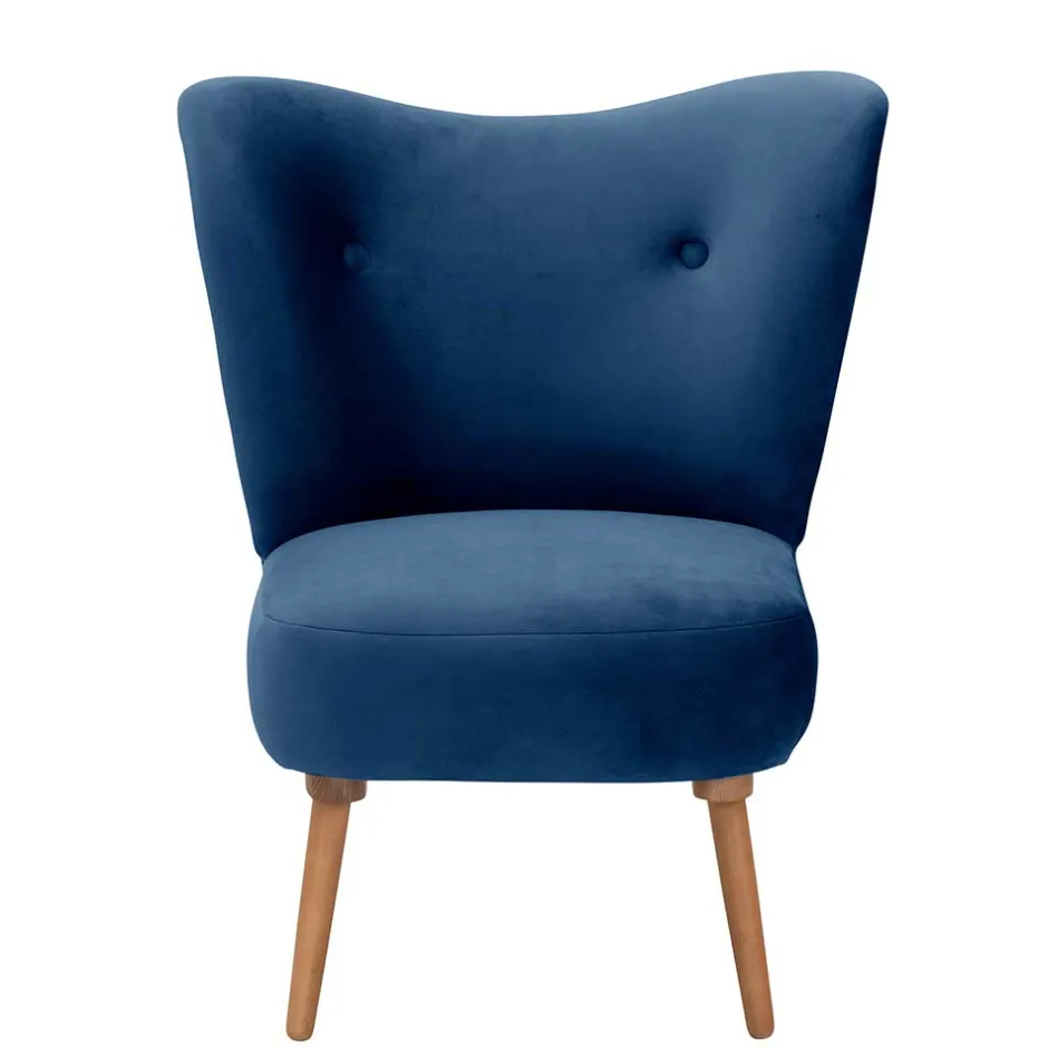 Wohnen Samtvelours Sessel in Dunkelblau und Erle - Tazza