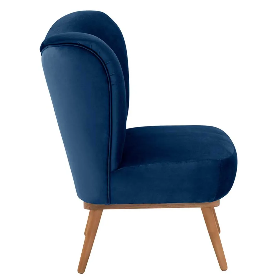 Wohnen Samtvelours Sessel in Dunkelblau und Erle - Tazza