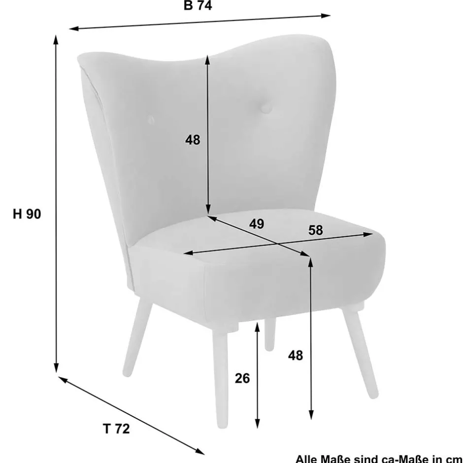 Wohnen Samtvelours Sessel in Dunkelblau und Erle - Tazza