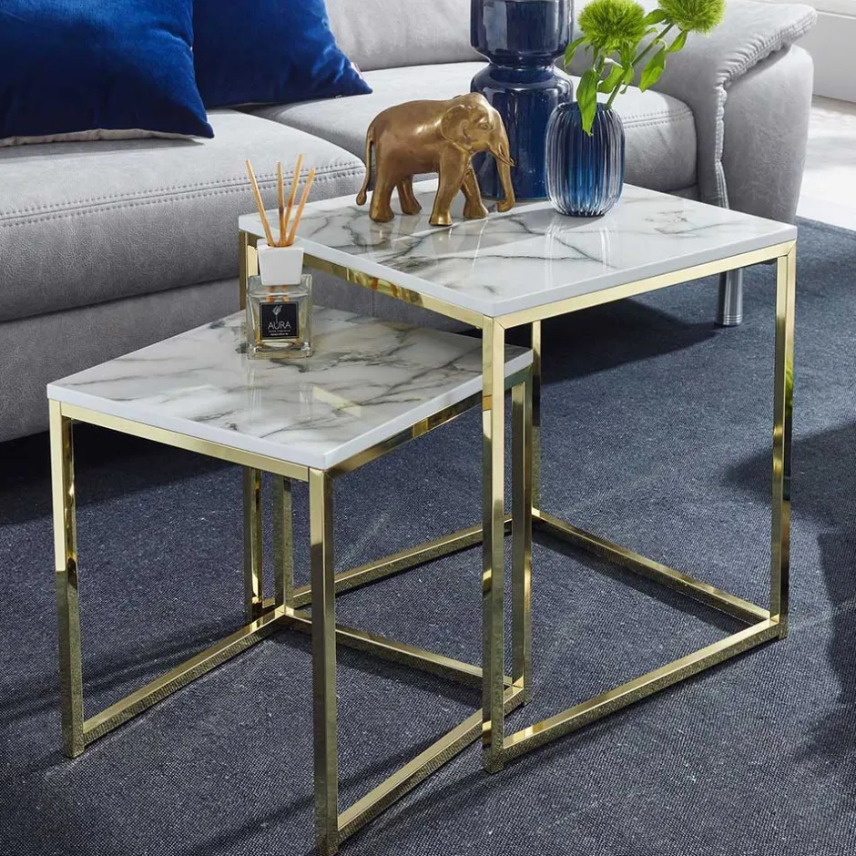 Wohnen 2-Satz Couchtisch in Marmor Optik - Vilanda (zweiteilig)