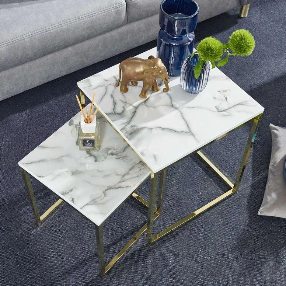 Wohnen 2-Satz Couchtisch in Marmor Optik - Vilanda (zweiteilig)