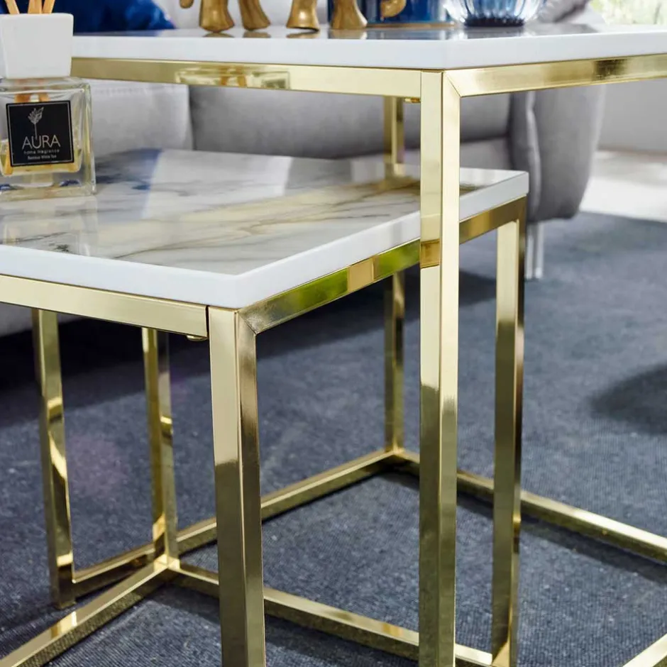 Wohnen 2-Satz Couchtisch in Marmor Optik - Vilanda (zweiteilig)