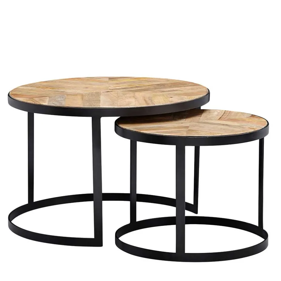 2-Satz Couchtisch mit Holzplatte Rund - Bernesa (zweiteilig)^Wohnen